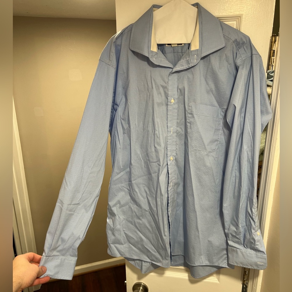 Jos. A Bank 17.5 x 36 Brrr Cooling Dress Shirt Blue Cutaway Stretch Collar